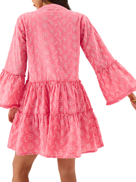 Accessorize Broderie Flute Sleeve Mini Dress, Pink - view 2, Pink