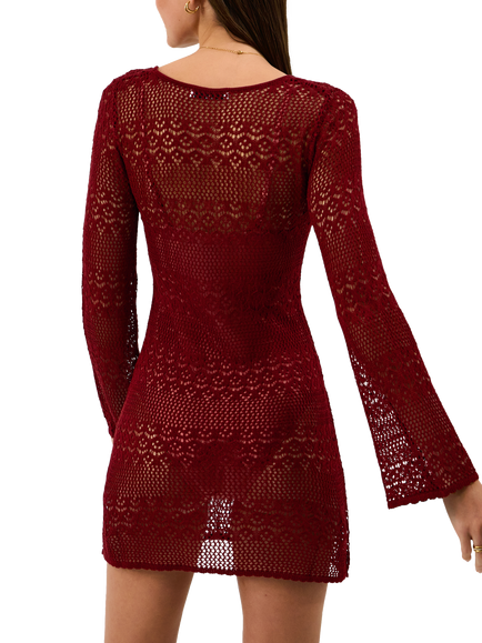 Accessorize Knit Mini Beach Dress, Burgundy - view 2, Burgundy