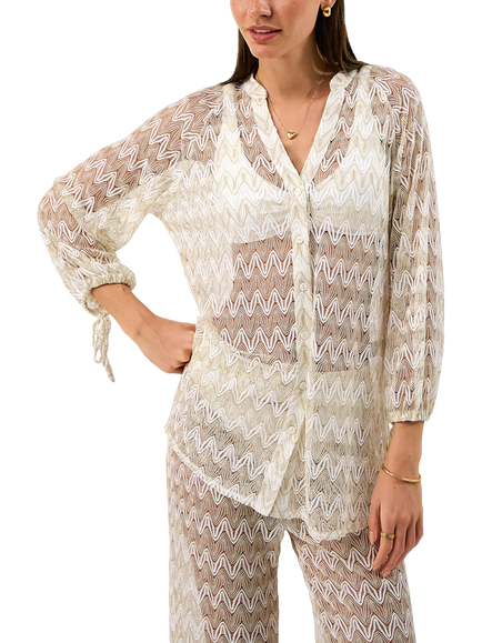 Accessorize Crochet Beach Shirt, White, White
