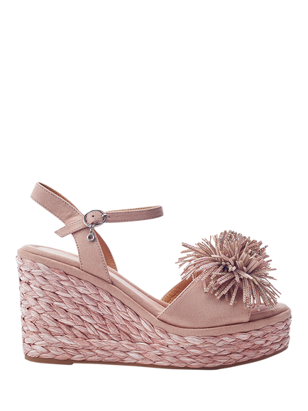Moda in Pelle Marco Alcantara Wedge Heel Pom Pom Sandals, Cameo