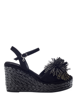 Moda in Pelle Marco Alcantara Wedge Heel Pom Pom Sandals, Black