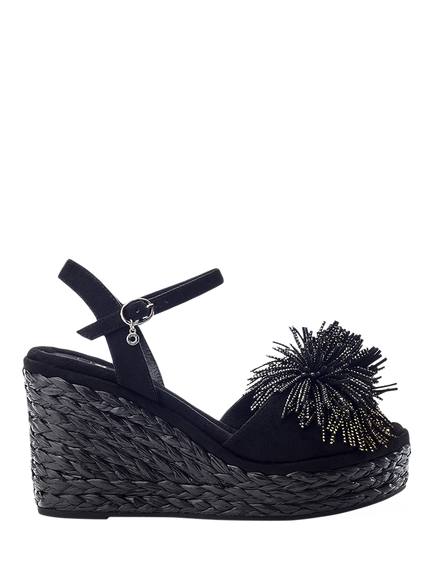 Moda in Pelle Marco Alcantara Wedge Heel Pom Pom Sandals, Black