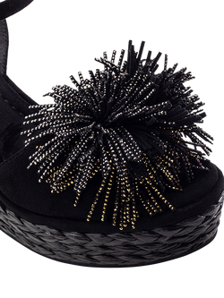 Moda in Pelle Marco Alcantara Wedge Heel Pom Pom Sandals - view 2, Black