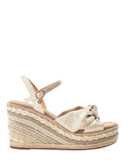 Moda in Pelle Meerah Alcantara Knot Detail Wedge Heel Ssandals, Gold