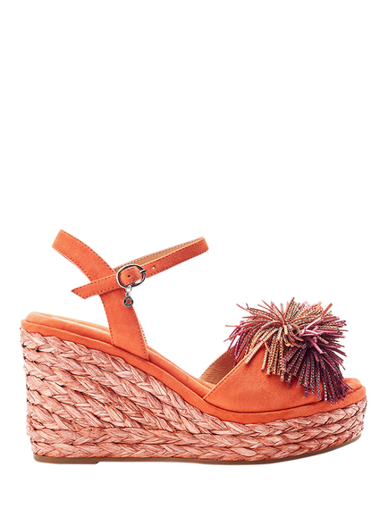 Moda in Pelle Marco Alcantara Wedge Heel Pom Pom Sandals, Orange