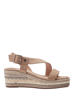 Moda in Pelle Poseo Alcantara Asymmetric Strap Wedge Heel Sandals, Stone, Stone