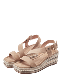 Moda in Pelle Poseo Alcantara Asymmetric Strap Wedge Heel Sandals, Stone - view 2, Stone