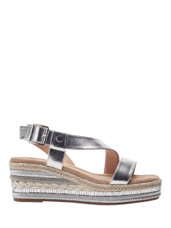 Moda in Pelle Poseo Alcantara Asymmetric Strap Wedge Heel Sandals, Silver, Silver