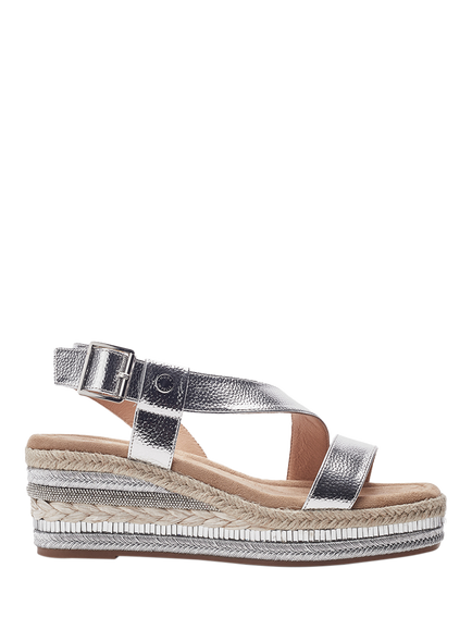 Moda in Pelle Poseo Alcantara Asymmetric Strap Wedge Heel Sandals, Silver, Silver