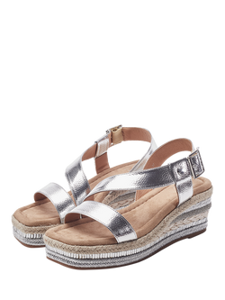 Moda in Pelle Poseo Alcantara Asymmetric Strap Wedge Heel Sandals, Silver - view 2, Silver
