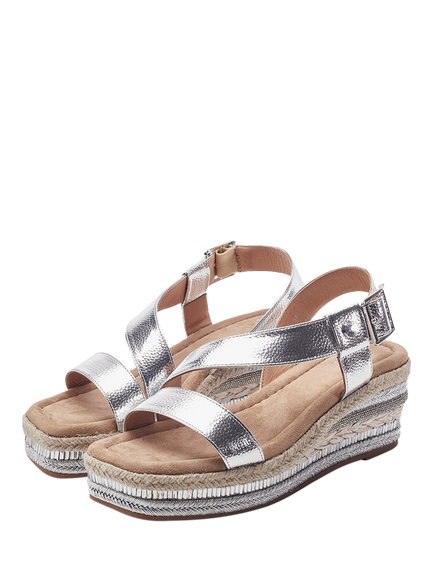 Moda in Pelle Poseo Alcantara Asymmetric Strap Wedge Heel Sandals, Silver - view 2, Silver