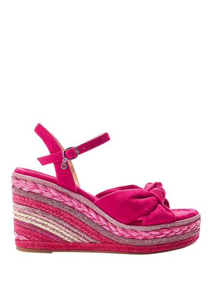Moda in Pelle Meerah Alcantara Knot Detail Wedge Heel Ssandals, Fuschia