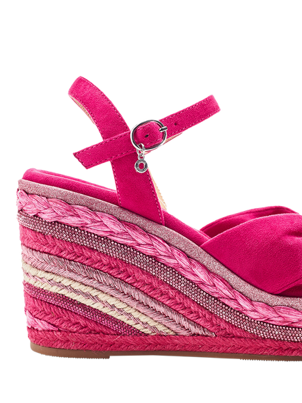 Moda in Pelle Meerah Alcantara Knot Detail Wedge Heel Sandals - view 2, Fuschia