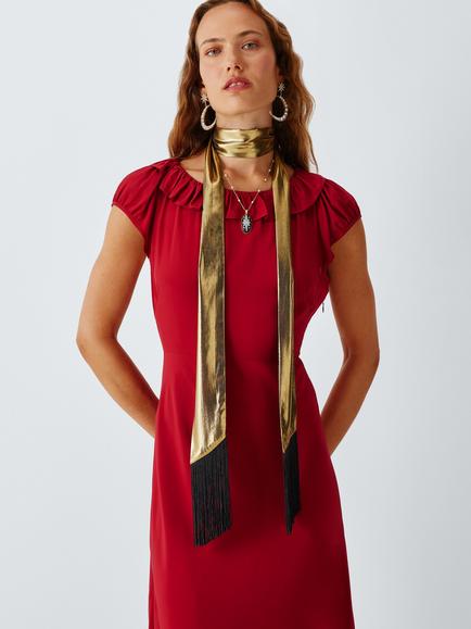 John Lewis x RIXO Cassandra Metallic Fringe Scarf, Gold, Bronze