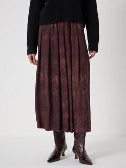 HUSH Ivy Pleated Chiffon Midi Skirt, Brown, Brown