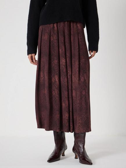HUSH Ivy Pleated Chiffon Midi Skirt, Brown, Brown