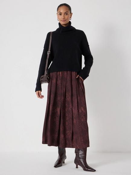 HUSH Ivy Pleated Chiffon Midi Skirt, Brown - view 2, Brown