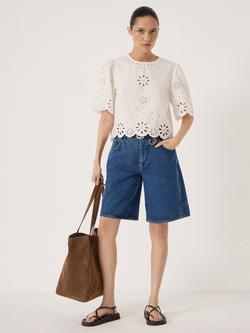 HUSH Enna Cotton Short Sleeve Broderie Top, Ecru - view 2, Ecru