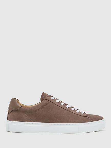 Reiss Finley Lace Up Leather Trainers, Taupe Brown, Taupe Brown