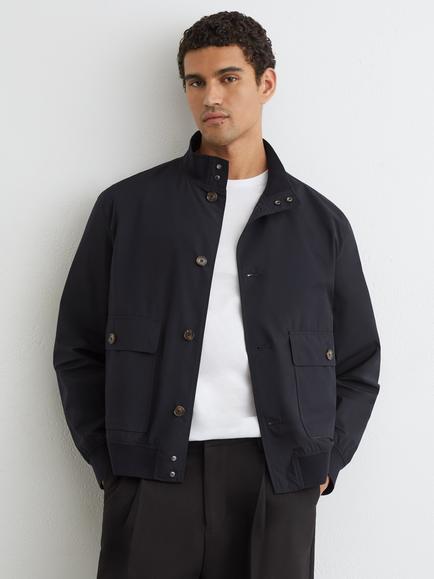 Reiss Latent Technical Button Through Bomber Jacket, Navy, Navy