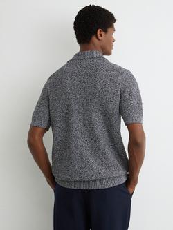 Reiss Owen Speckle Knit Open Collar Short Sleeve Polo Jumper, Indigo Blue - view 2, Indigo Blue