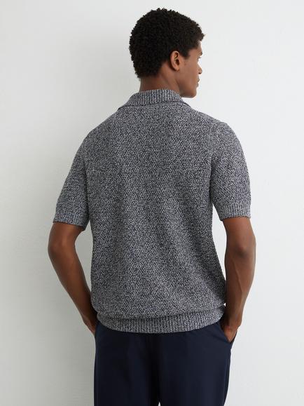 Reiss Owen Speckle Knit Open Collar Short Sleeve Polo Jumper, Indigo Blue - view 2, Indigo Blue