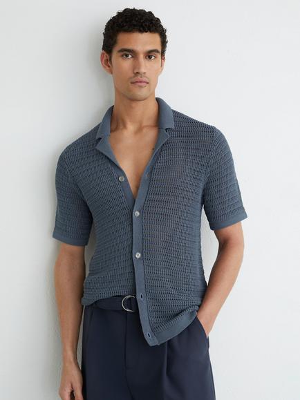 Reiss Buzzard Revere Collar Shirt, Airforce Blue, Airforce Blue