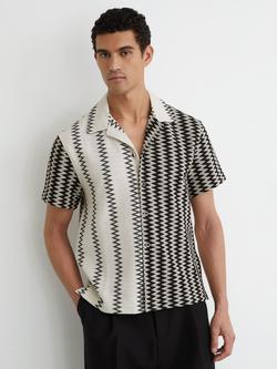 Reiss Dain Geometric Shirt, White/Black, White/Black