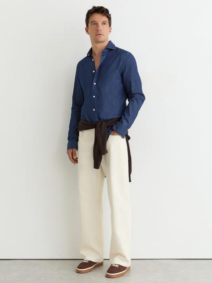 Reiss Don Cotton Shirt, Dark Blue Wash, Dark Blue Wash