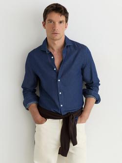 Reiss Don Cotton Shirt, Dark Blue Wash - view 2, Dark Blue Wash
