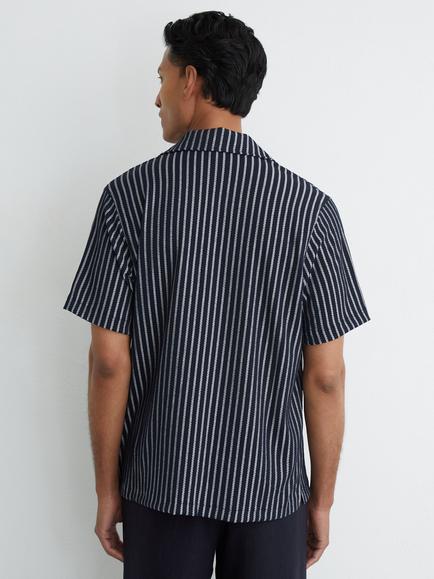 Reiss Griff Stripe Button Through Short Sleeve Shirt, Navy/White - view 2, Navy/White