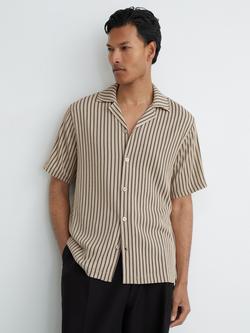 Reiss Griff Striped Tailored Short Sleeve Shirt, Stone/Grey, Stone/Grey