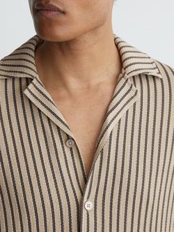 Reiss Griff Striped Tailored Short Sleeve Shirt, Stone/Grey - view 2, Stone/Grey