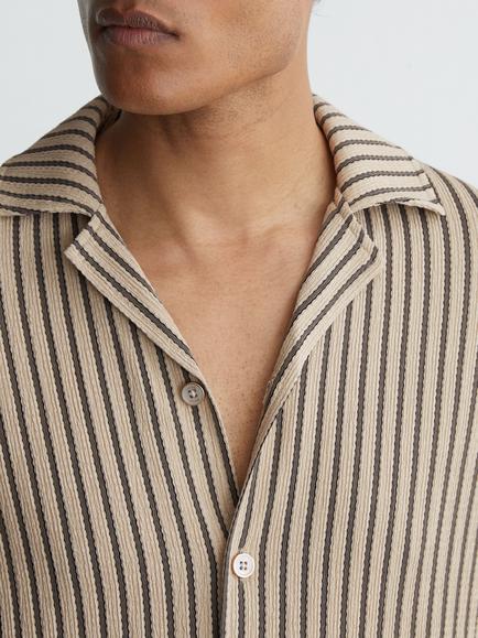 Reiss Griff Striped Tailored Short Sleeve Shirt, Stone/Grey - view 2, Stone/Grey