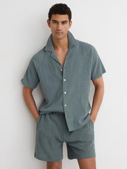 Reiss Knox Button Through Short Sleeve Shirt, Dark Sage, Dark Sage