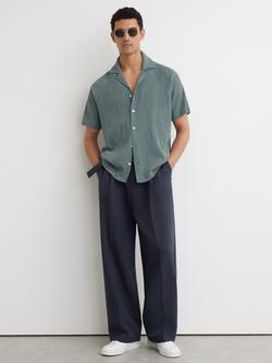 Reiss Knox Button Through Short Sleeve Shirt, Dark Sage - view 2, Dark Sage