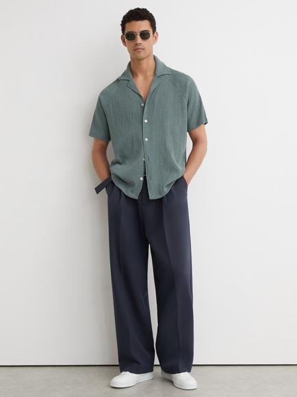 Reiss Knox Button Through Short Sleeve Shirt, Dark Sage - view 2, Dark Sage