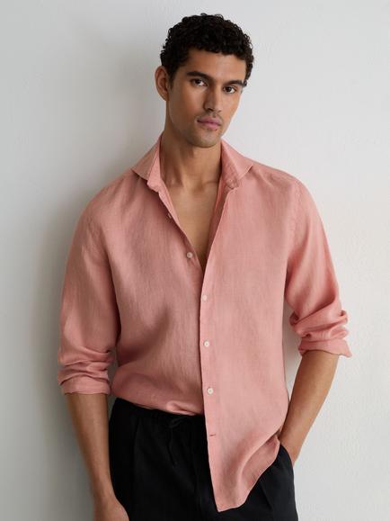 Reiss Ruban Linen Shirt, Watermelon Pink, Watermelon Pink