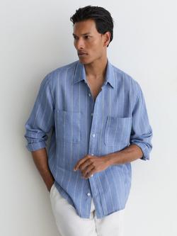 Reiss Rubus Stripe Linen Shirt, Blue/White