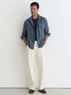 Reiss Sever Check Cotton Linen Blend Shirt, Indigo, Indigo