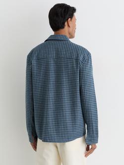 Reiss Sever Check Cotton Linen Blend Shirt, Indigo - view 2, Indigo