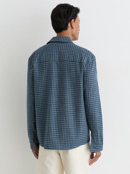 Reiss Sever Check Cotton Linen Blend Shirt, Indigo - view 2, Indigo