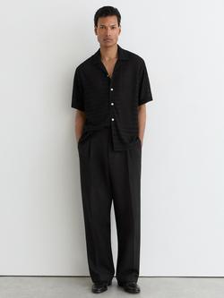 Reiss Sid Chevron Crochet Short Sleeve Cuban Collar Shirt, Black, Black