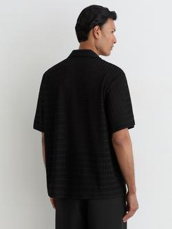 Reiss Sid Chevron Crochet Short Sleeve Cuban Collar Shirt, Black - view 2, Black