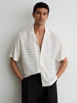 AllSaints Sid Crochet Button Through Short Sleeve Shirt, Off White, Off White