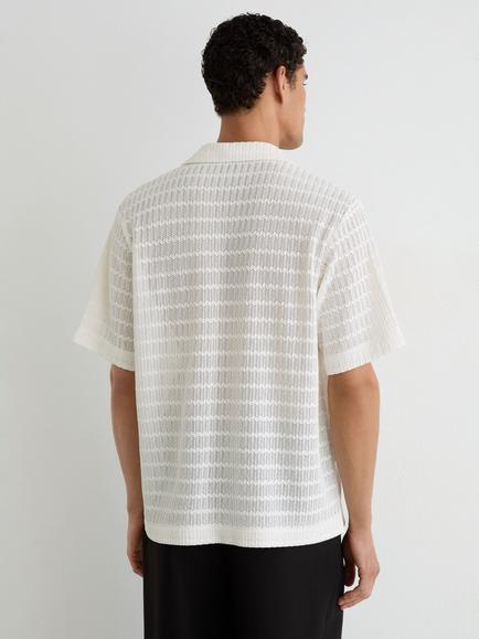 AllSaints Sid Crochet Button Through Short Sleeve Shirt, Off White - view 2, Off White