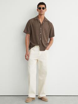 AllSaints Sid Crochet Button Through Short Sleeve Shirt, Taupe Brown, Taupe Brown