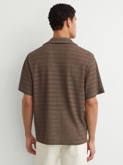 AllSaints Sid Crochet Button Through Short Sleeve Shirt, Taupe Brown - view 2, Taupe Brown