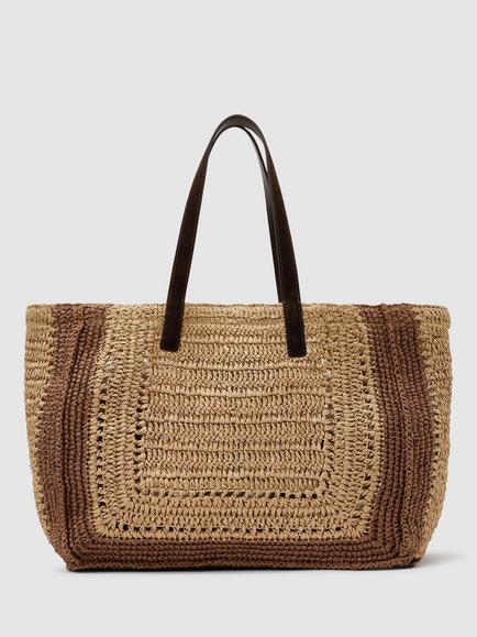 Reiss Rosie Large Raffia Effect Two Tone Tote Bag, Natural, Natural