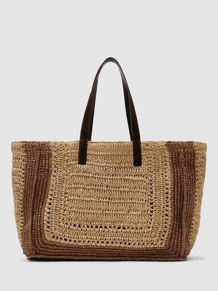 Reiss Rosie Large Raffia Effect Two Tone Tote Bag, Natural - view 2, Natural